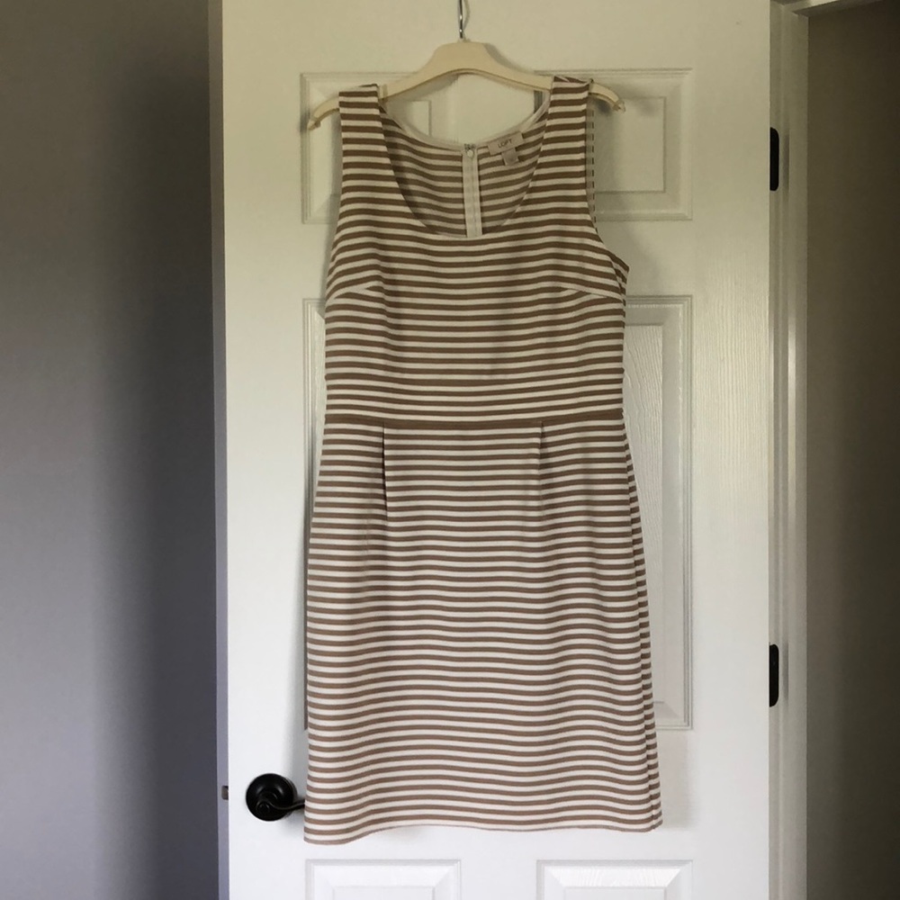 Loft dress size 14 beige/white stripe